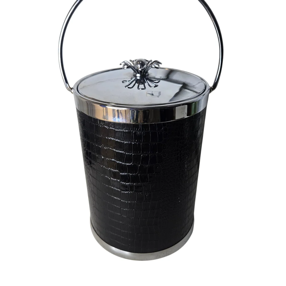 Elegant Black Ice Bucket with Silver Accents